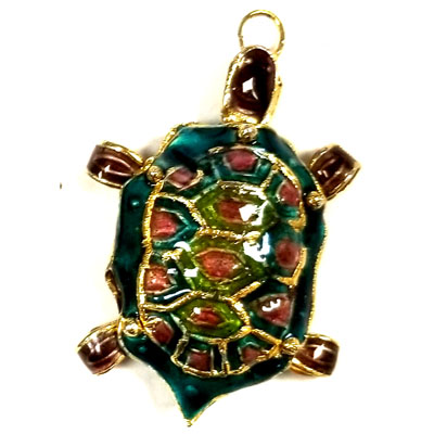 ENAMEL TURTLE 25X35MM TEAL GREEN
